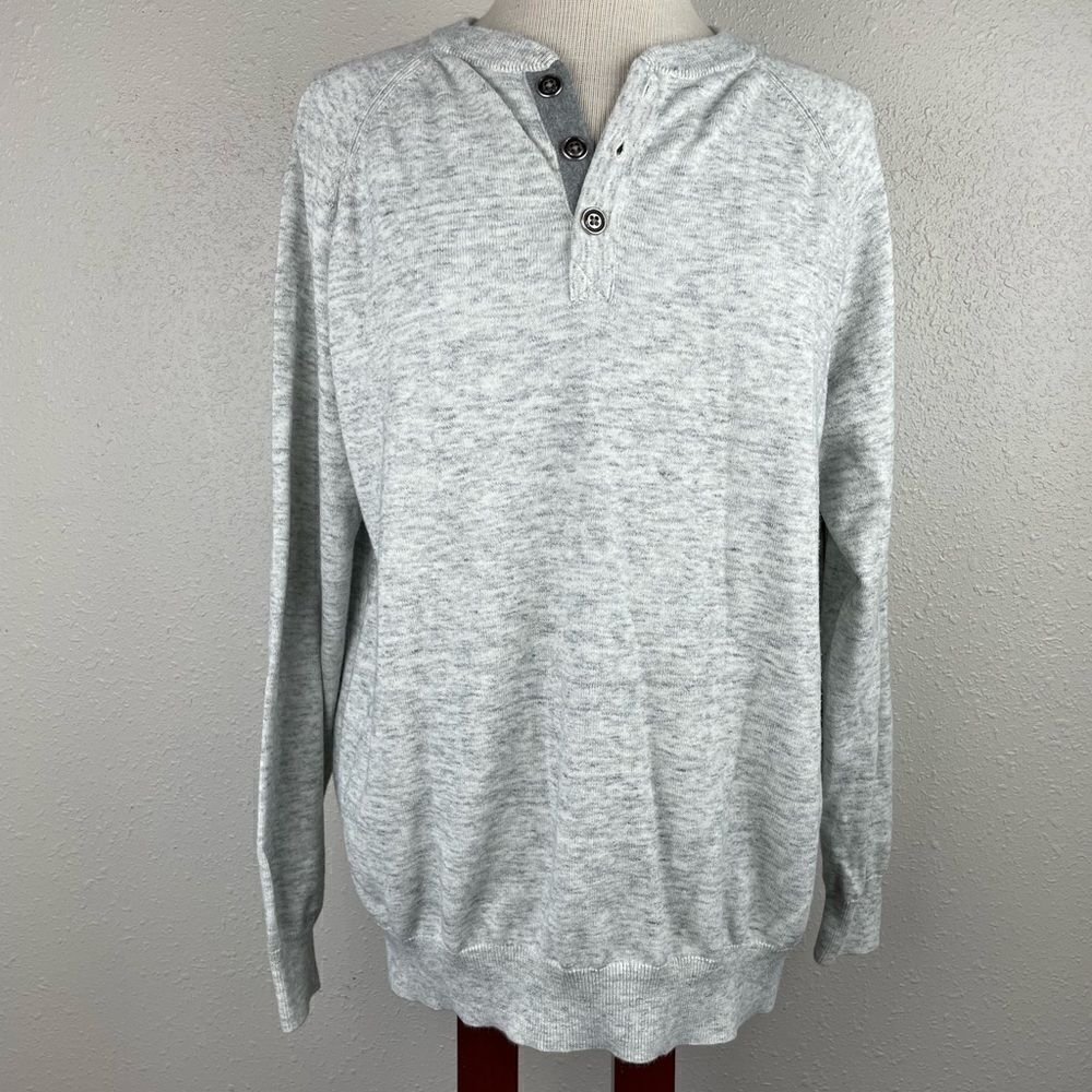 Porter + Ash Quarter Button Down Grey Heathered Sweatshirt Size L EUC